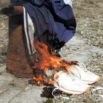 Reebok Classics and Adidas poppers burnt to the ground